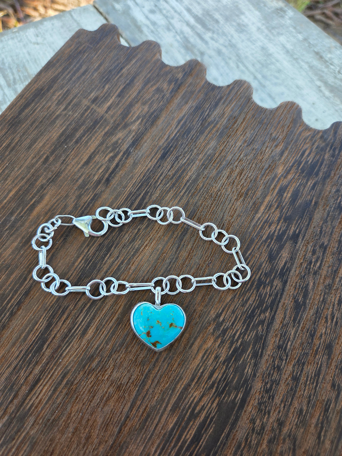 Kingman Turquoise Heart & Sterling Silver Charm Bracelet