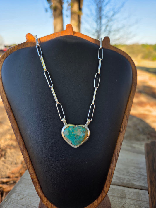 Royston Turquoise Heart & Sterling Silver Necklace